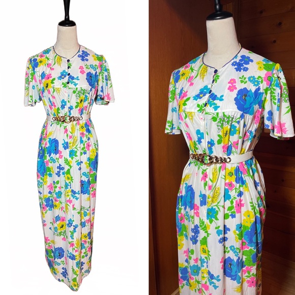 Vintage Other - Vintage 60s 70s Neon Psychedelic Novelty Print Muumuu House Coat Robe Sz Small